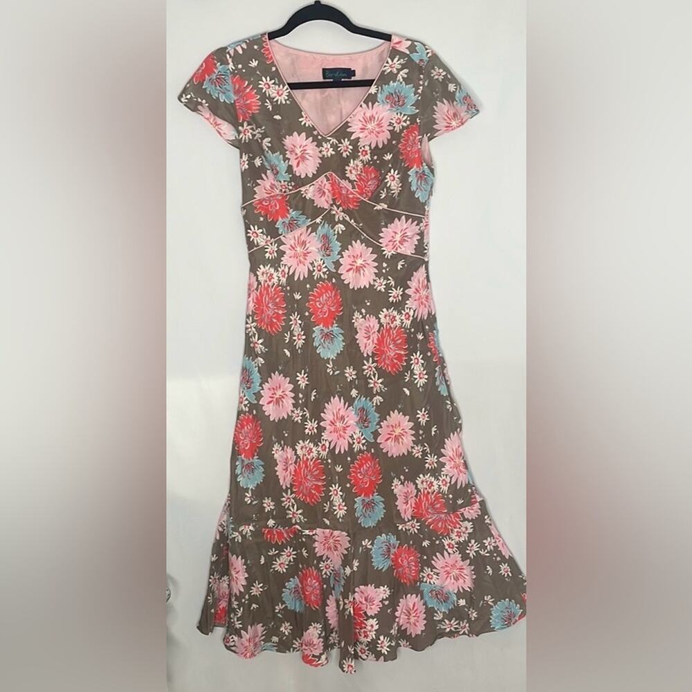 Boden brown and multicolor floral silk midi dress - fits like a small